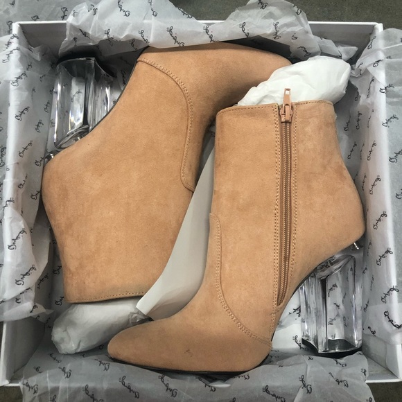 NIB blush suede ankle boots clear block heel - Picture 4 of 4